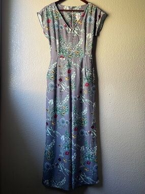 Uncle Frank Womens XS Gray Boho Floral Jumpsuit Pockets Whimsy Hippie Romantic